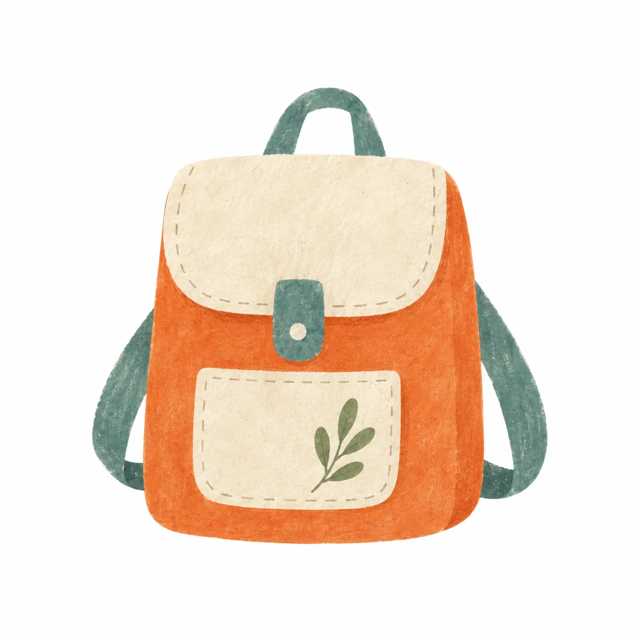 Un petit cartable orange et turquoise, dessiné à la gouache.